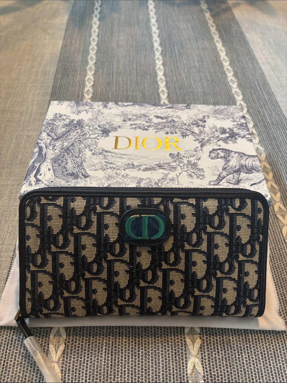 Beautiful and stylish Oblique Canvas Zip Wallet - Navy & Beige. NIB